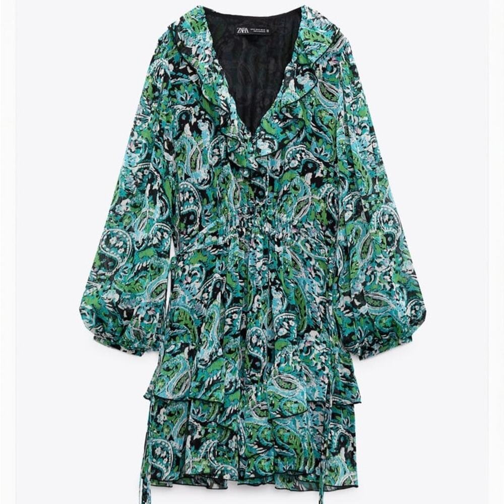 ZARA RUFFLED PRINT DRESS MULTICOLORED